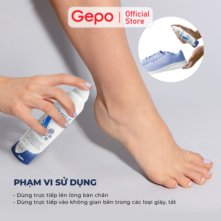 Xịt thơm chân khử mùi hôi chân và khử mùi giày ngăn tiết mồ hôi và vi khuẩn gây mùi Ximo Feet Spray 200ml