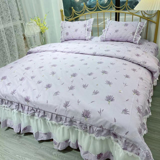 Bộ vỏ chăn, ga trần bông phủ bèo ren, set 4 món