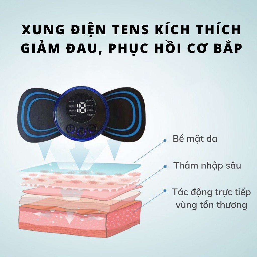 Miếng dán massage xung điện cổ vai gáy, bắp tay, lưng 10 chế độ mát-xa, pin sạc - Máy massage mini toàn thân an toàn