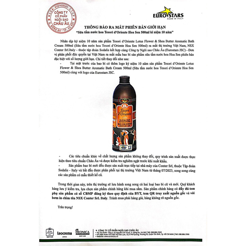 Sữa tắm xích Tesori d'Oriente cao cấp giúp trắng da, hương nước hoa 250ml-500ml | Wings Shop