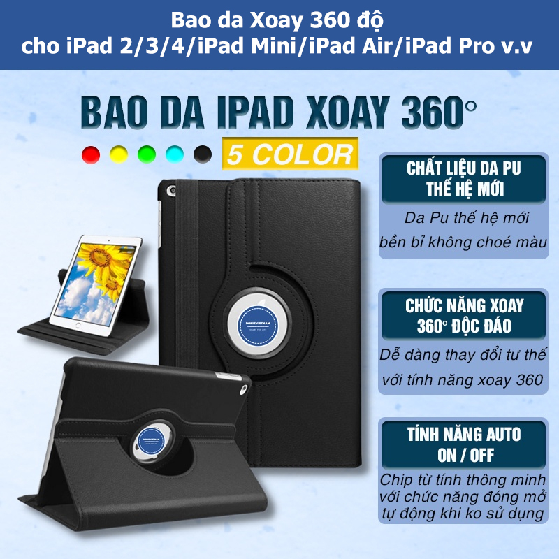 Bao da Xoay 360 iPad Air 2/ 4/ 5 / Mini 4 5 6 /iPad 2 3 4/ iPad 10.2 /iPad pro 11 inch / 12,9 inch / Gen 10 2022 HOTCASE