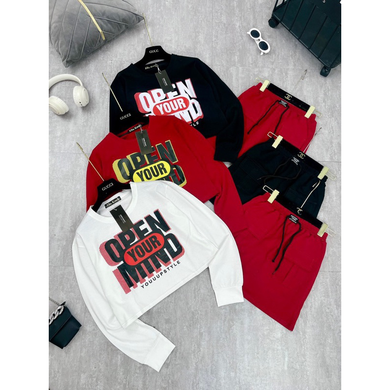 SET ÁO THỤNG CROPTOP KÈM CHÂN VÁY TÚI HỘP 3 MÀU SIÊU HOT