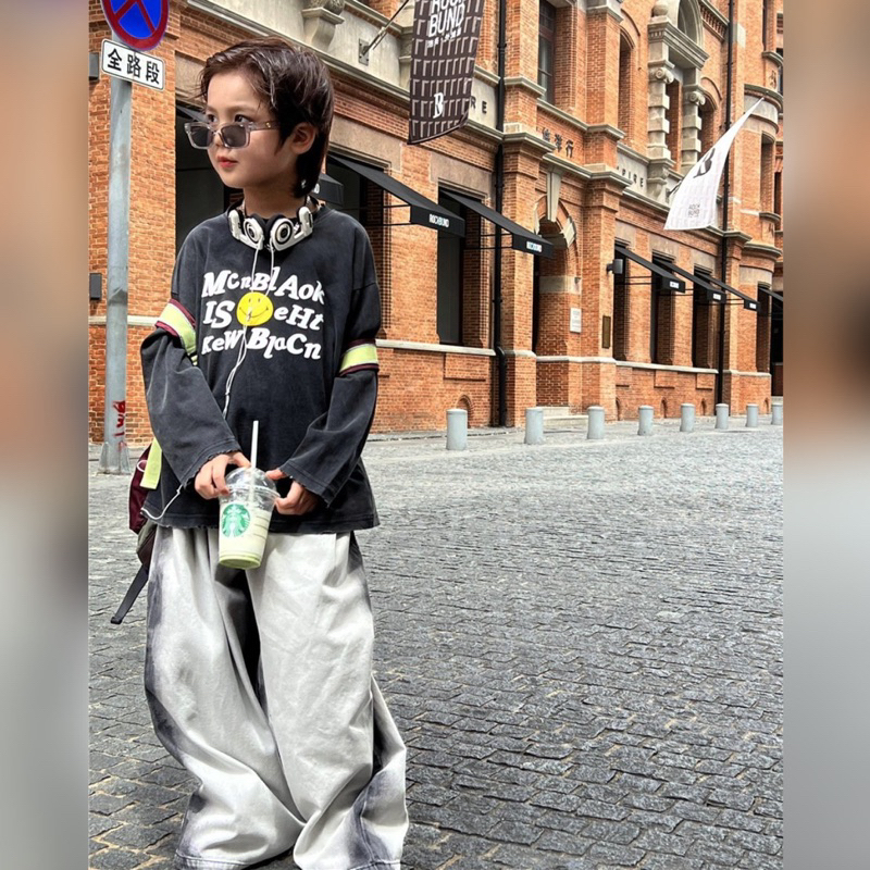 Áo thun dài tay bé trai mặt cười A393 size 100-160, quần áo trẻ em thu đông cao cấp