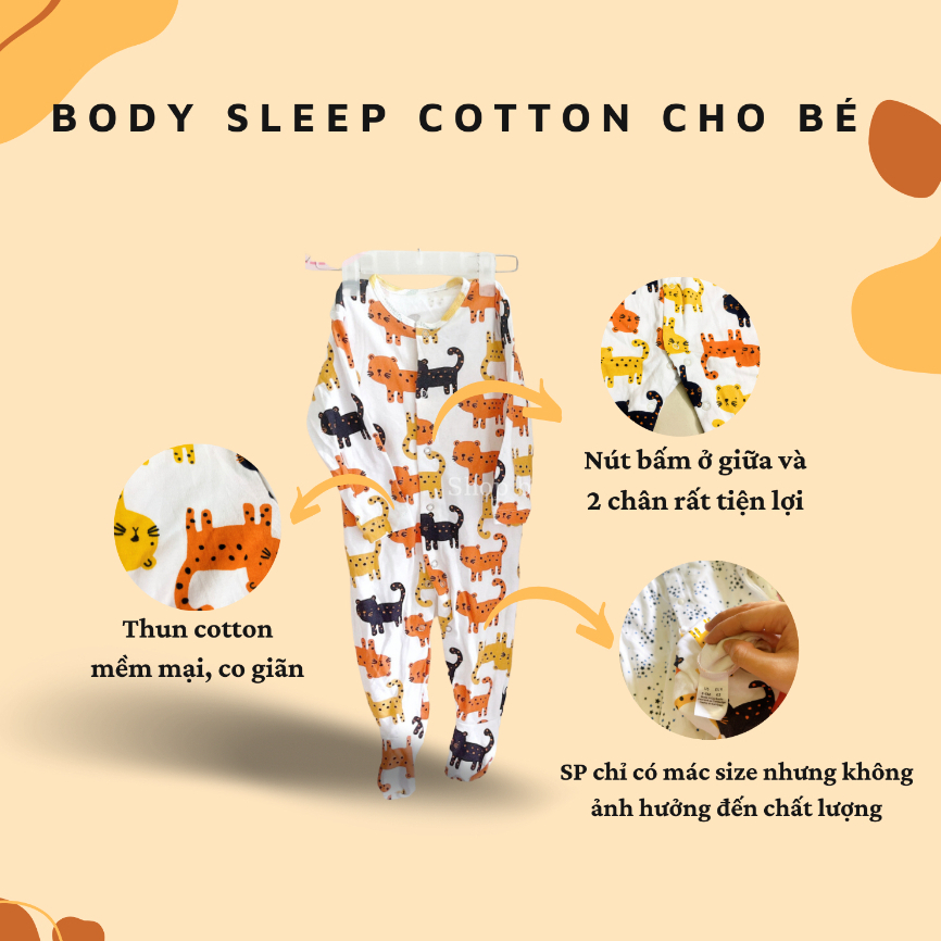 Body sleep cho bé trai bé gái Sleepsuit hàng xuất dư 100% cotton