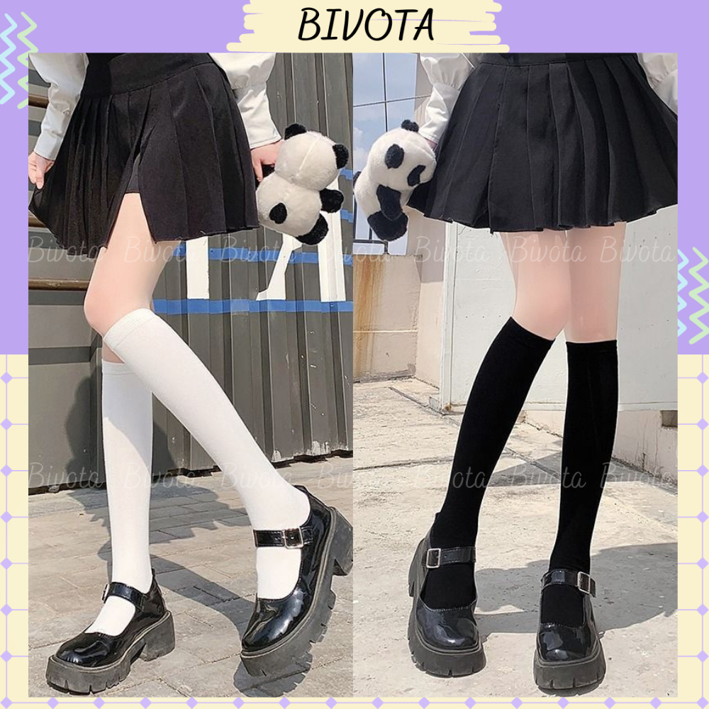 Tất vớ dài Bivota tất đùi đen trắng dài qua đầu gối dế mix đồ phù hợp mùa đông TN152