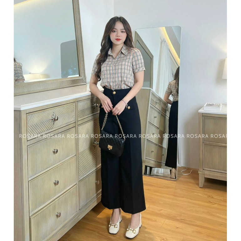 Áo Sơ Mi Cộc Tay Kẻ Caro Thời Trang Nữ Rosara SM177
