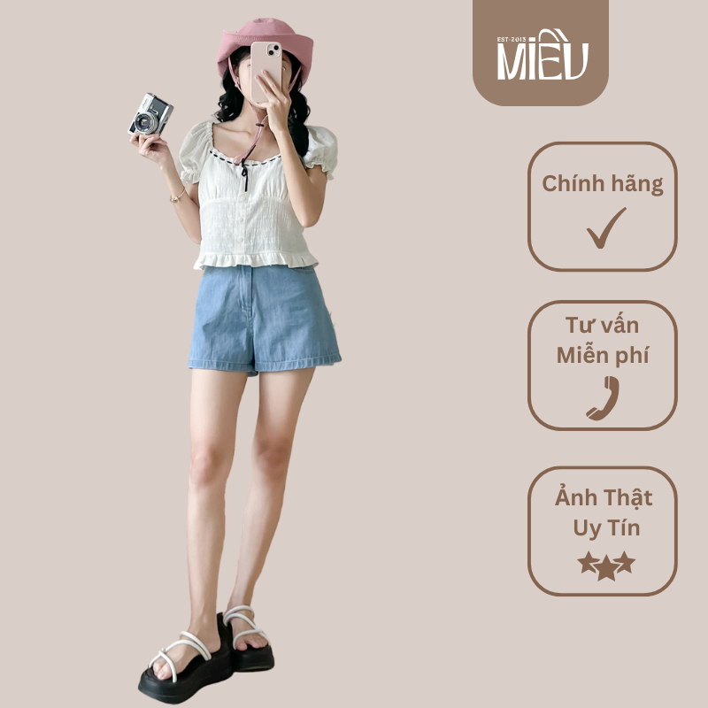 Quần short jeans nữ ngắn xinh xắn Quinn Miều Est.2013