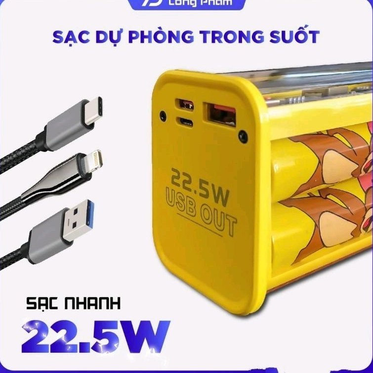 Sạc Dự Phòng Trong Suốt 20.000mAh Sạc nhanh Q.C 22.5W.Bảo hành 6 tháng