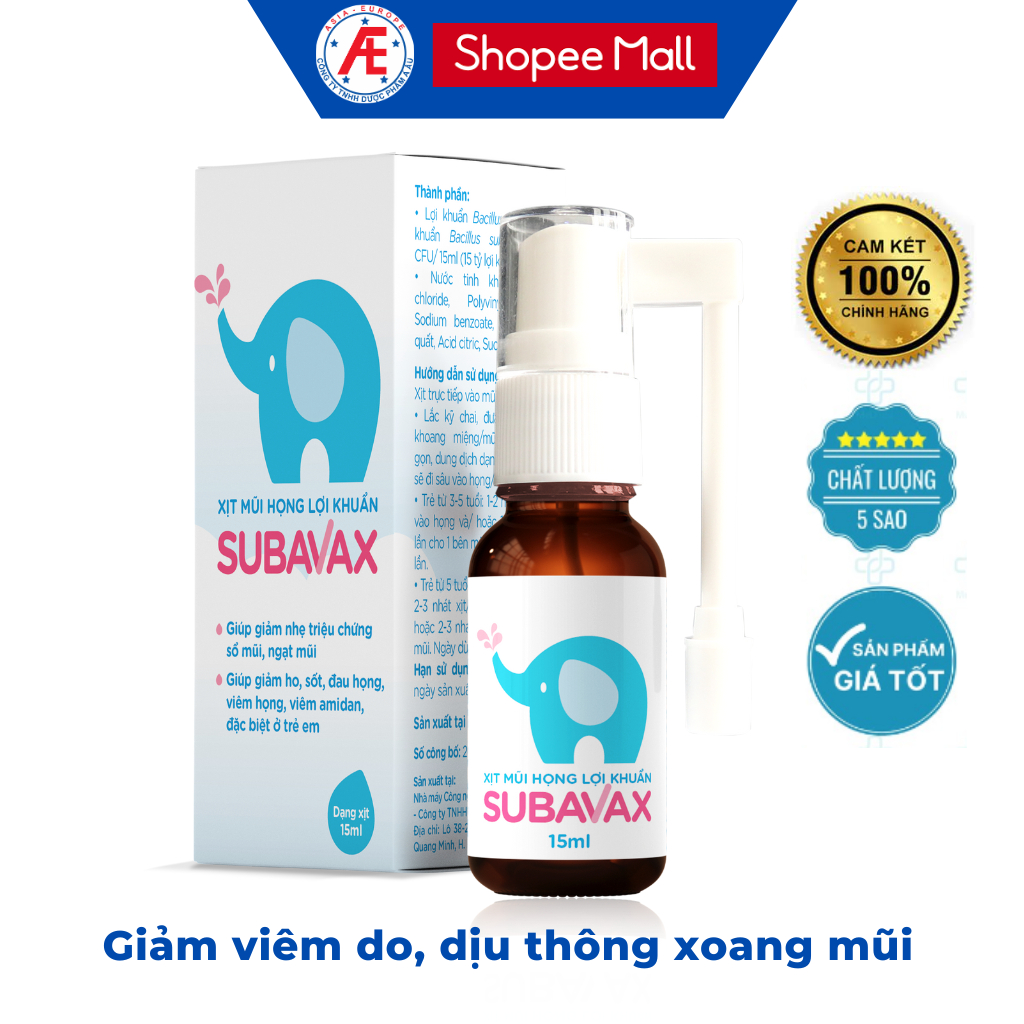 Dung dịch xịt mũi họng lợi khuẩn Subavax Dược phẩm Á Âu 15ml