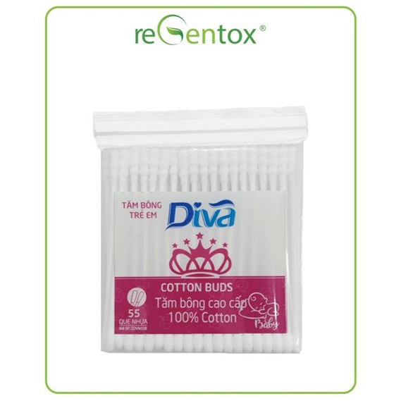 1 LỐC TĂM BÔNG TRẺ EM DIVA  (57 que/gói, lốc 12 gói)