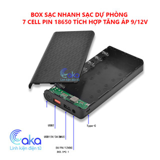 Box sạc pin dự phòng 7 Cell Pin 18650 tích hợp tăng áp 9V 12V không bao gồm pin