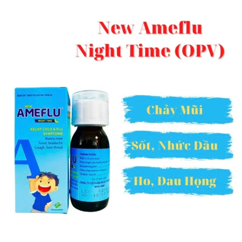 SIRO AMEFLU NIGHT TIME CHAI 60ML- HỖ TRỢ GIẢM CẢM LẠNH, HO, HẮT HƠI, CHẢY MŨI
