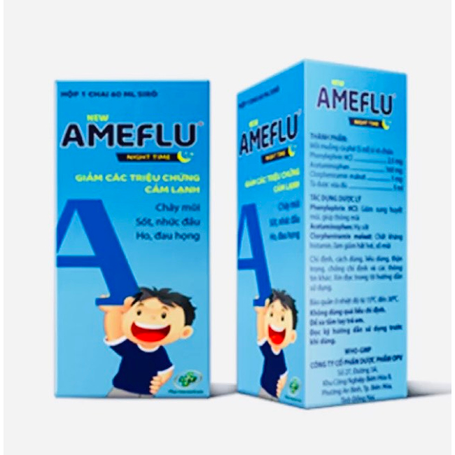 SIRO AMEFLU NIGHT TIME CHAI 60ML- HỖ TRỢ GIẢM CẢM LẠNH, HO, HẮT HƠI, CHẢY MŨI