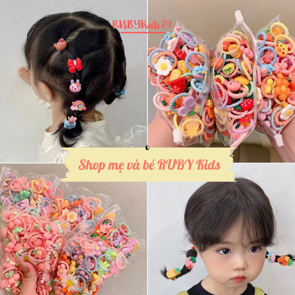 Dây cột tóc cho bé mini cỡ nhỏ sét 20 dây đính charm hoạt hình Hàn Quốc dễ thương - rubykids79