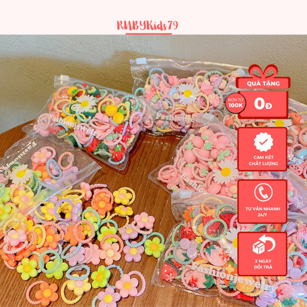 Dây cột tóc cho bé mini cỡ nhỏ sét 20 dây đính charm hoạt hình Hàn Quốc dễ thương - rubykids79