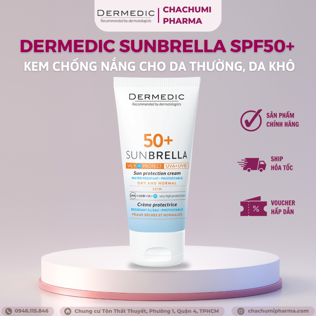 Kem Chống Nắng Dermed Cho Da Thường Đến Khô SUNBRELLA Sun Protection Cream Dry and Normal Skin SPF 50+ 50ml