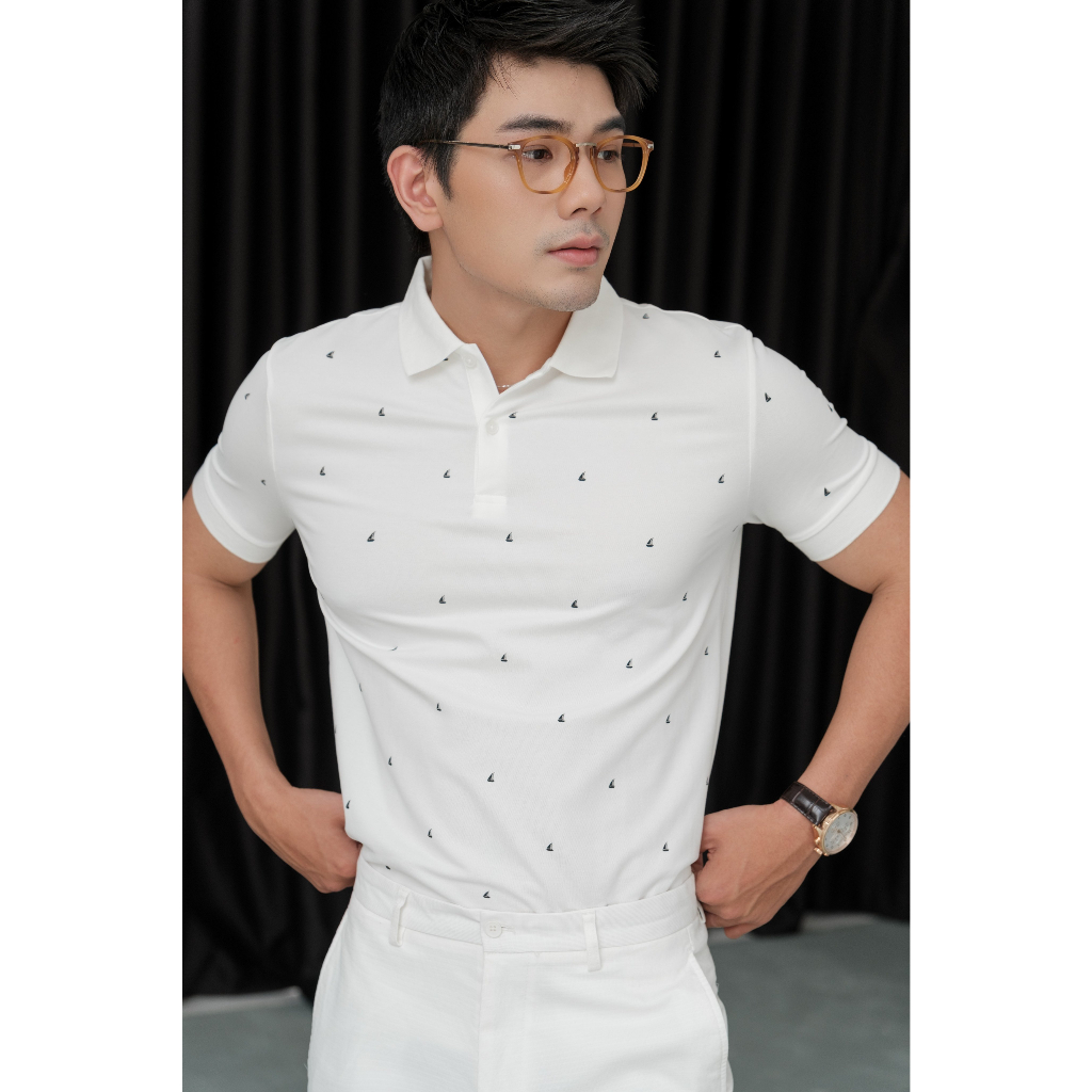 Áo Polo Americus Gosani AG57 Họa Tiết Nhỏ Màu Đen Và Trắng