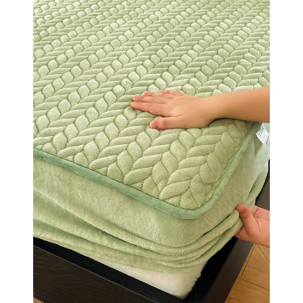 Thảm bọc chun nỉ sữa trần nguyệt quế, set ga gối nỉ nhung sữa trần bông dày mềm mượt đem lại cảm giác thoải mái ấm áp