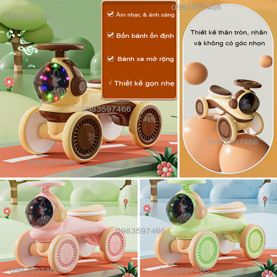 Xe lắc chòi chân cho bé có đèn và nhạc , từ 1 - 10 tuổi, xe chòi chân