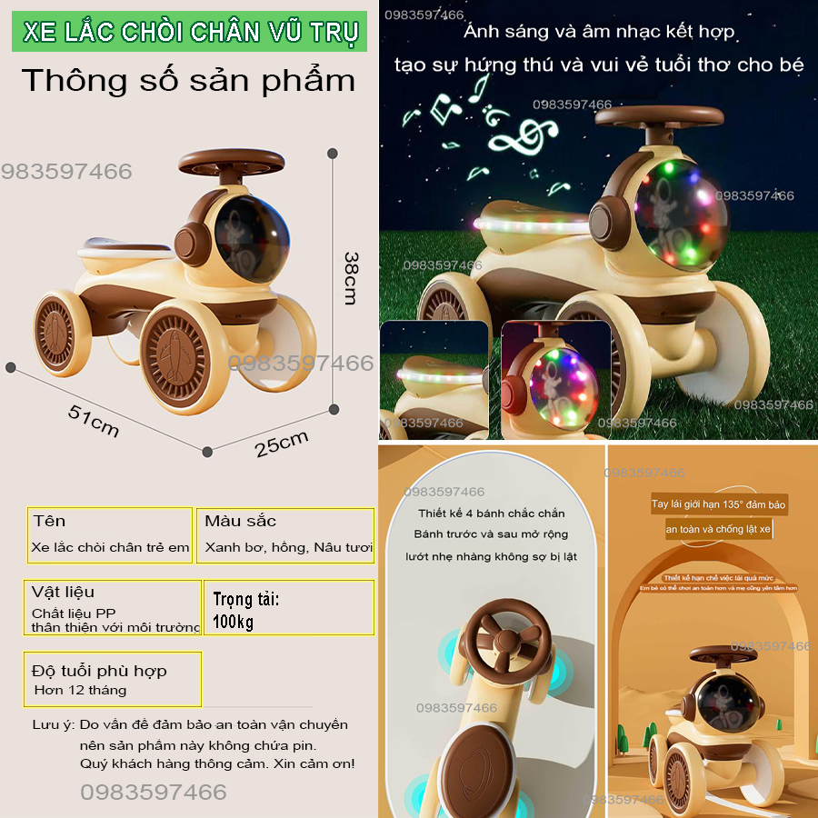 Xe lắc chòi chân cho bé có đèn và nhạc , từ 1 - 10 tuổi, xe chòi chân