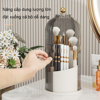 Hộp đựng mỹ phẩm lồng chim xoay 360 độ, kệ đựng cọ trang điểm để bàn chất liệu nhựa PET+HIPS+PS dày dặn chống nước