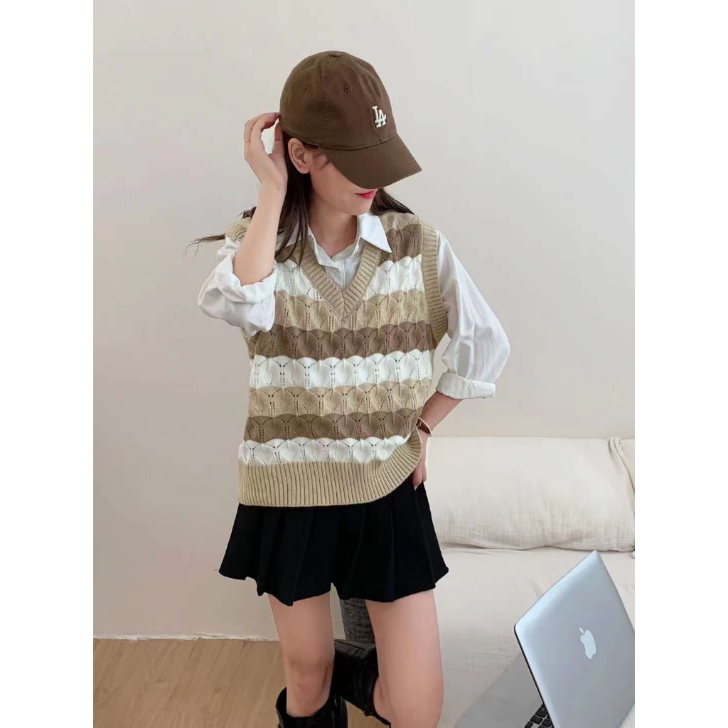 Áo gile len sóng phối màu hàng QC