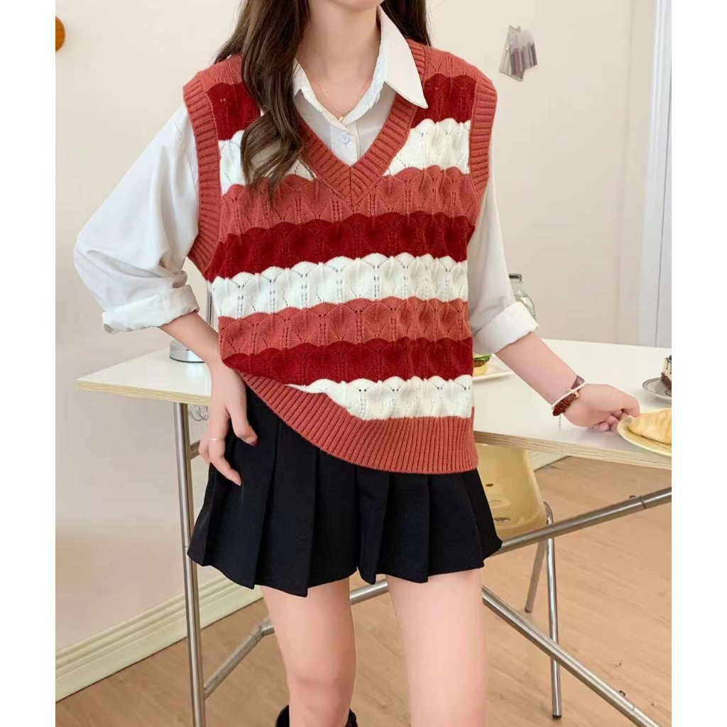 Áo gile len sóng phối màu hàng QC