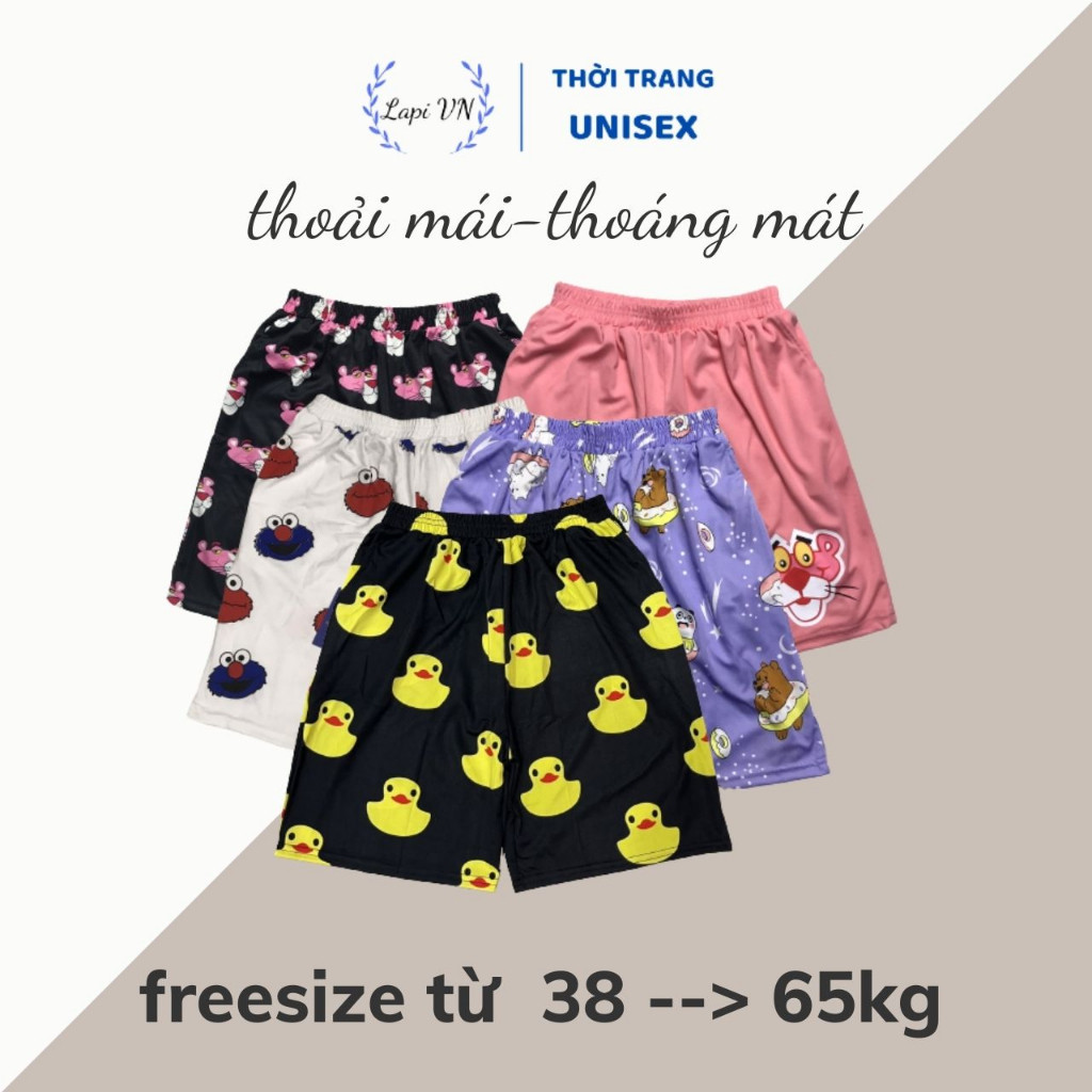 Quần Short Lửng Cartoon Thú Unisex (Nhiều mẫu)-Lapi VN ,FREESIZE đến 65kg,