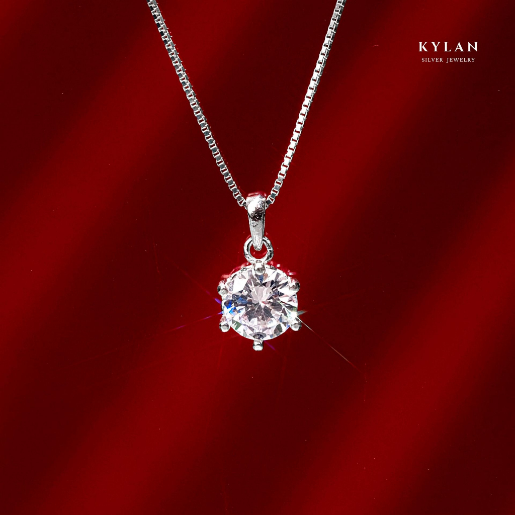 Dây Chuyền Bạc Nữ Kylan Silver KL0268 Đá Chủ Tròn Kim Cương Nhân Tạo 8.0ly