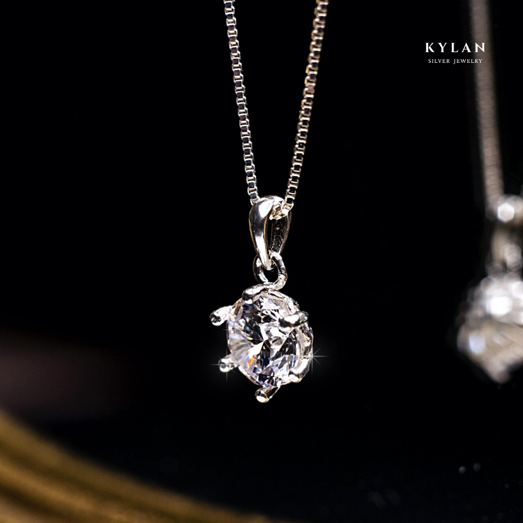 Dây Chuyền Bạc Nữ Kylan Silver KL0268 Đá Chủ Tròn Kim Cương Nhân Tạo 8.0ly