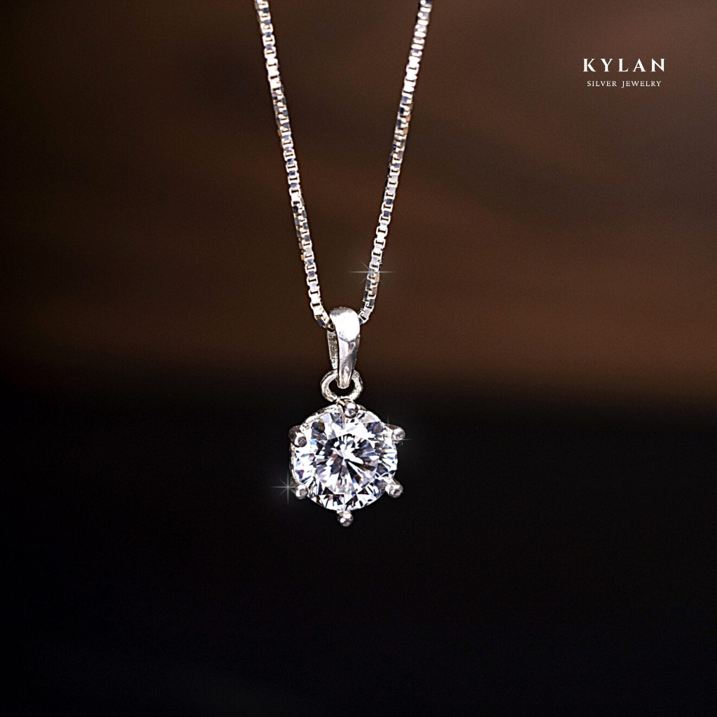 Dây Chuyền Bạc Nữ Kylan Silver KL0268 Đá Chủ Tròn Kim Cương Nhân Tạo 8.0ly