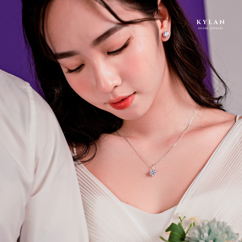 Dây Chuyền Bạc Nữ Kylan Silver KL0268 Đá Chủ Tròn Kim Cương Nhân Tạo 8.0ly