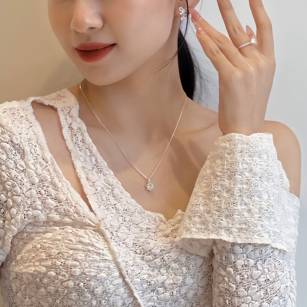 Dây Chuyền Bạc Nữ Kylan Silver KL0268 Đá Chủ Tròn Kim Cương Nhân Tạo 8.0ly