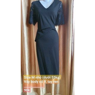 đầm váy công sở cổ V tay ren