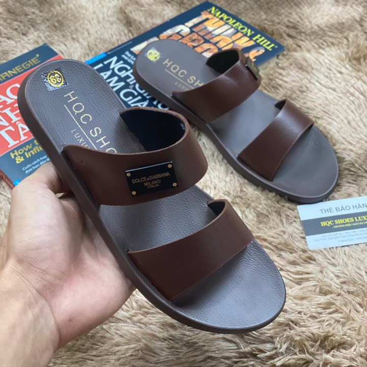 Dép da nam cao cấp da bò nguyên tấm khâu chỉ phong cách trẻ trung HT0166