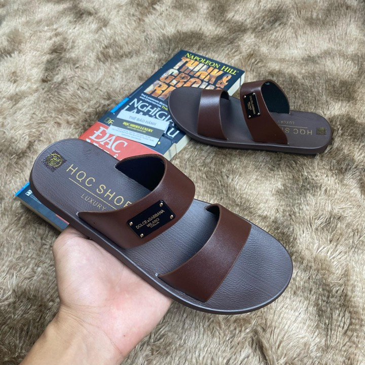 Dép da nam cao cấp da bò nguyên tấm khâu chỉ phong cách trẻ trung HT0166