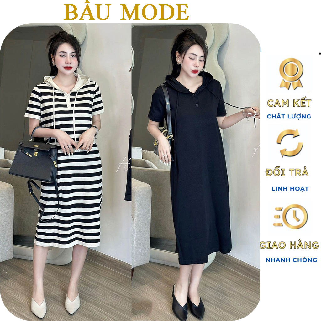 VÁY LEN MONGTOGHI QUẢNG CHÂU CÓ MŨ DÁNG SUÔNG DÀI TRẺ TRUNG - VÁY ĐẦM BẦU THU ĐÔNG MẶC