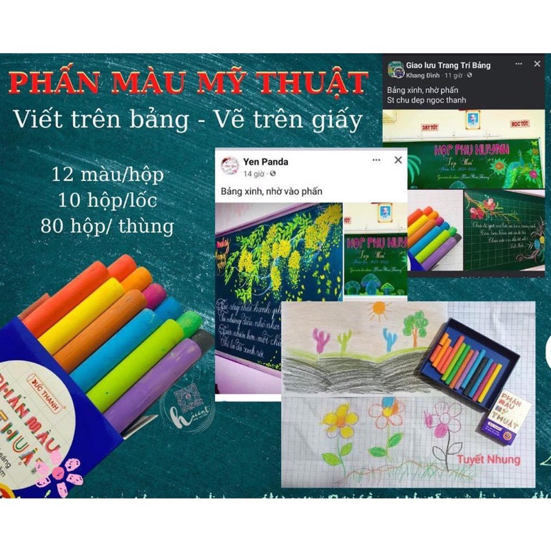 Phấn màu mỹ thuật không bụi viết bảng Đức Thanh