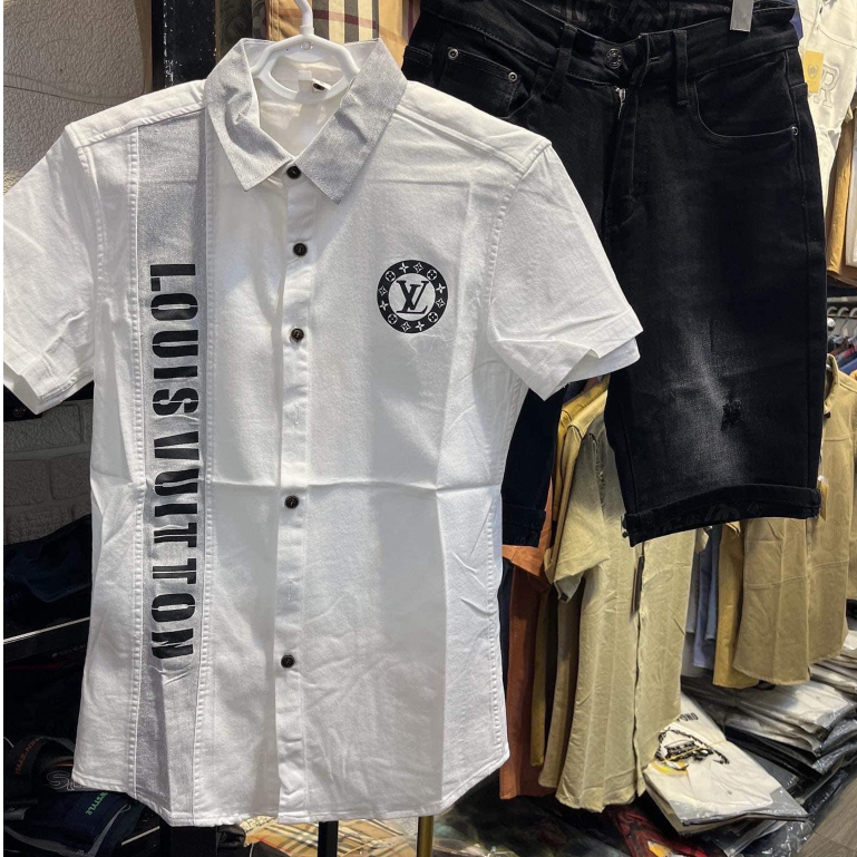 Áo sơ mi đũi nam ngắn tay mẫu mới hoạ tiết phối thời trang vải dày dặn mịn thời trang thanh lịch