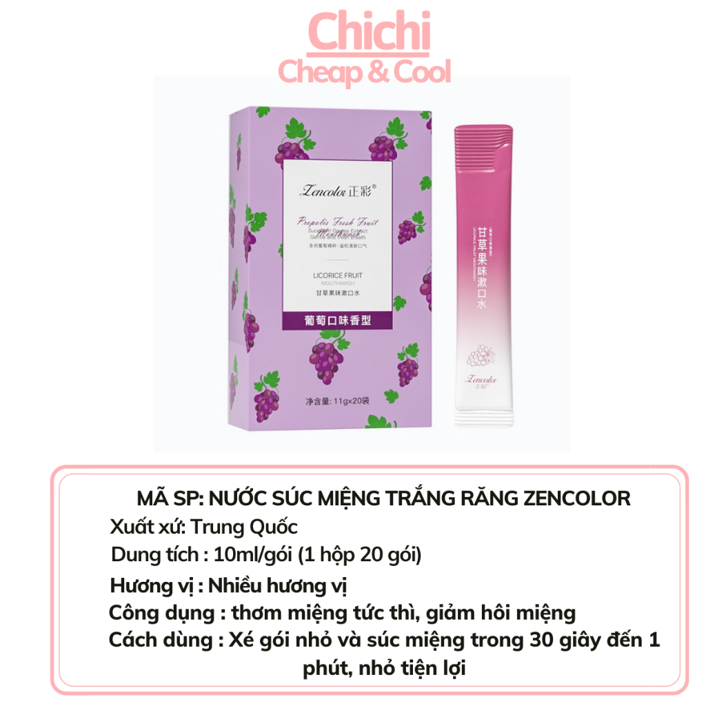 Nước súc miệng ZENCOLOR gói 10ml vị trái cây bạc hà thơm miệng ngừa sâu răng ChiChi SD26