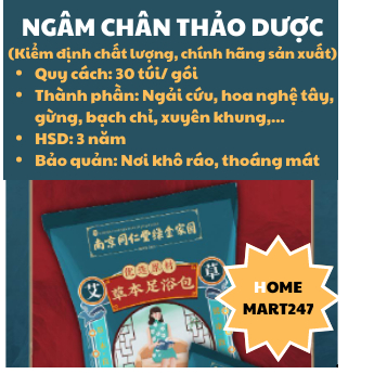 Combo 3 Túi 90 Gói ngâm chân ngải cứu Nanjing Tongrentang thư giãn, giảm mệt mỏi, tê hôi chân, lưu thông khí huyết