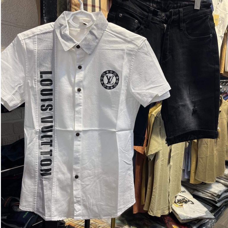 Áo sơ mi đũi nam ngắn tay mẫu mới hoạ tiết phối thời trang vải dày dặn mịn thời trang thanh lịch