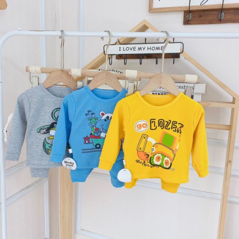 Bộ Dài Tay Gân Tăm Minky Mom In Hình Cho Bé