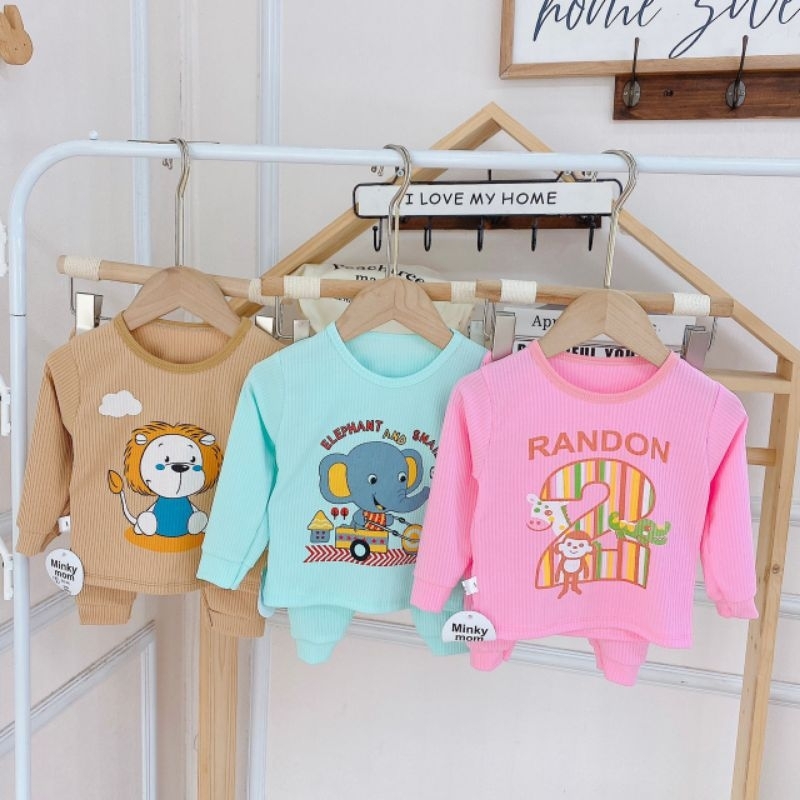 Bộ Dài Tay Gân Tăm Minky Mom In Hình Cho Bé