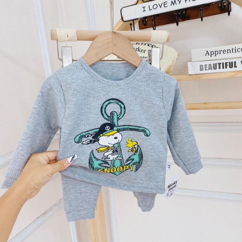 Bộ Dài Tay Gân Tăm Minky Mom In Hình Cho Bé