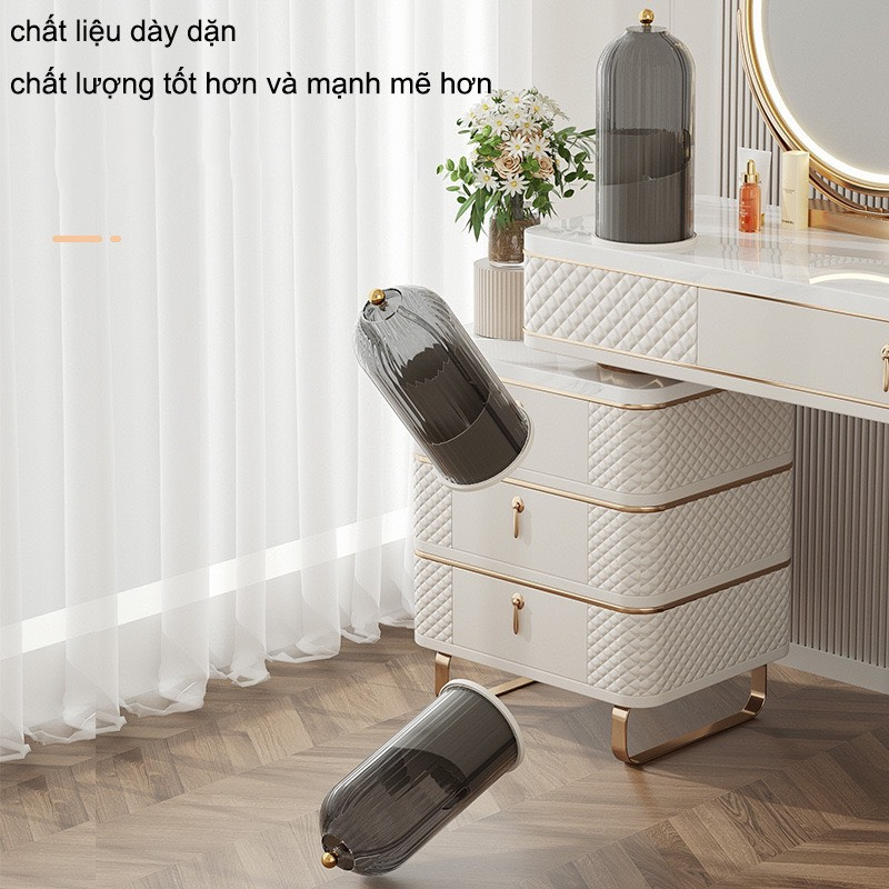 Hộp lưu trữ mỹ phẩm xoay 360 độ, kệ đựng cọ trang điểm có nắp để bàn decor chống bụi tiện lợi