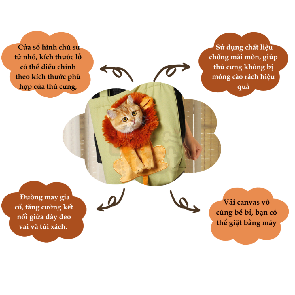 Túi vận chuyển chó mèo đeo vai, balo vận chuyển thú cưng hình sư tử - lutpet