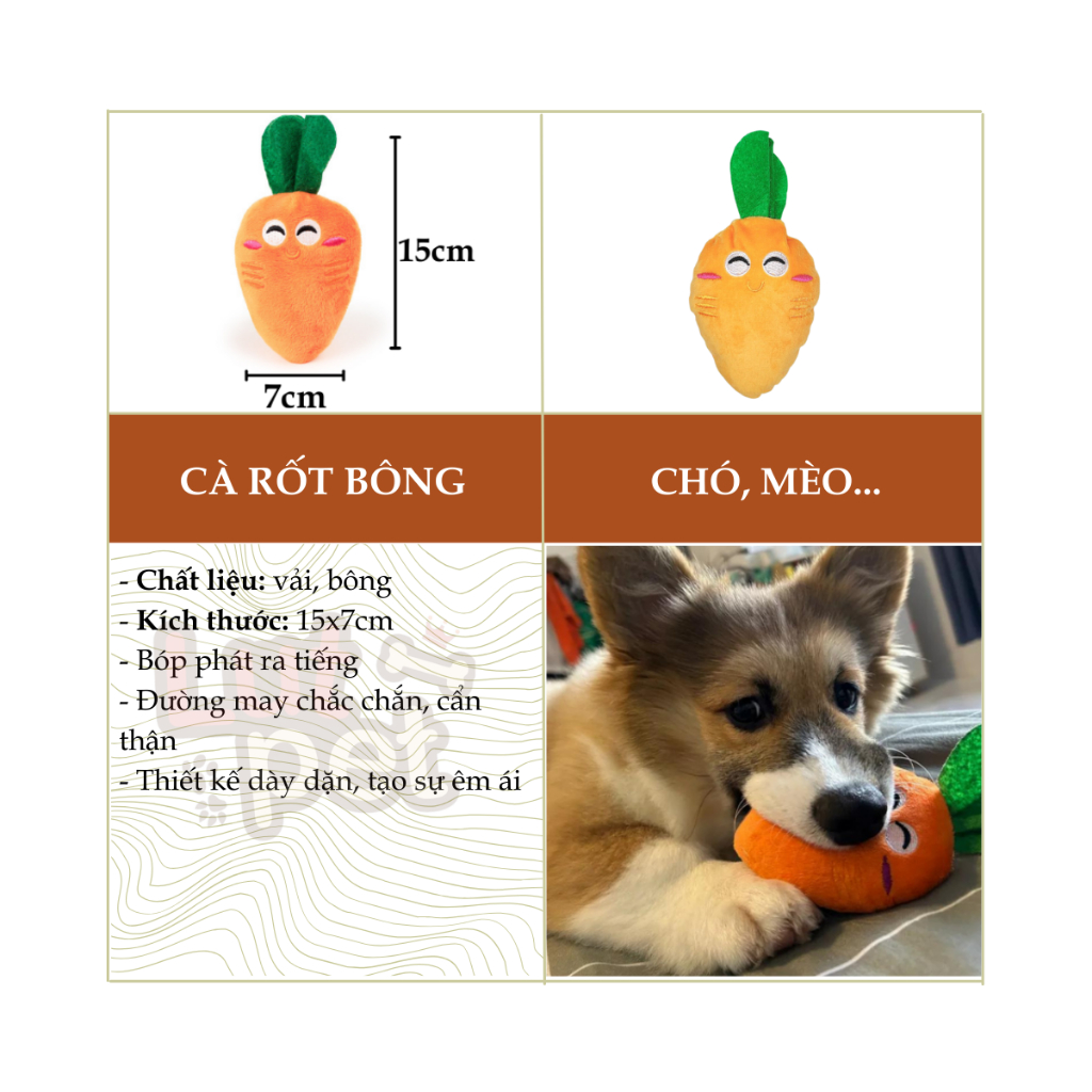 Thú bông hình cà rốt có tiếng có âm thanh - đồ chơi chó mèo hình củ cà rốt ngộ nghĩnh - gấu bông cho chó mèo - lutpet
