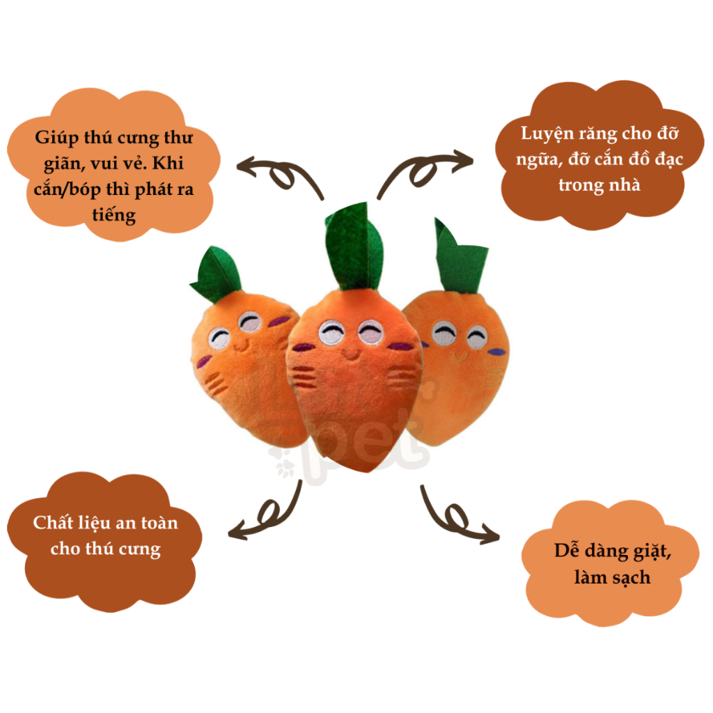 Thú bông hình cà rốt có tiếng có âm thanh - đồ chơi chó mèo hình củ cà rốt ngộ nghĩnh - gấu bông cho chó mèo - lutpet
