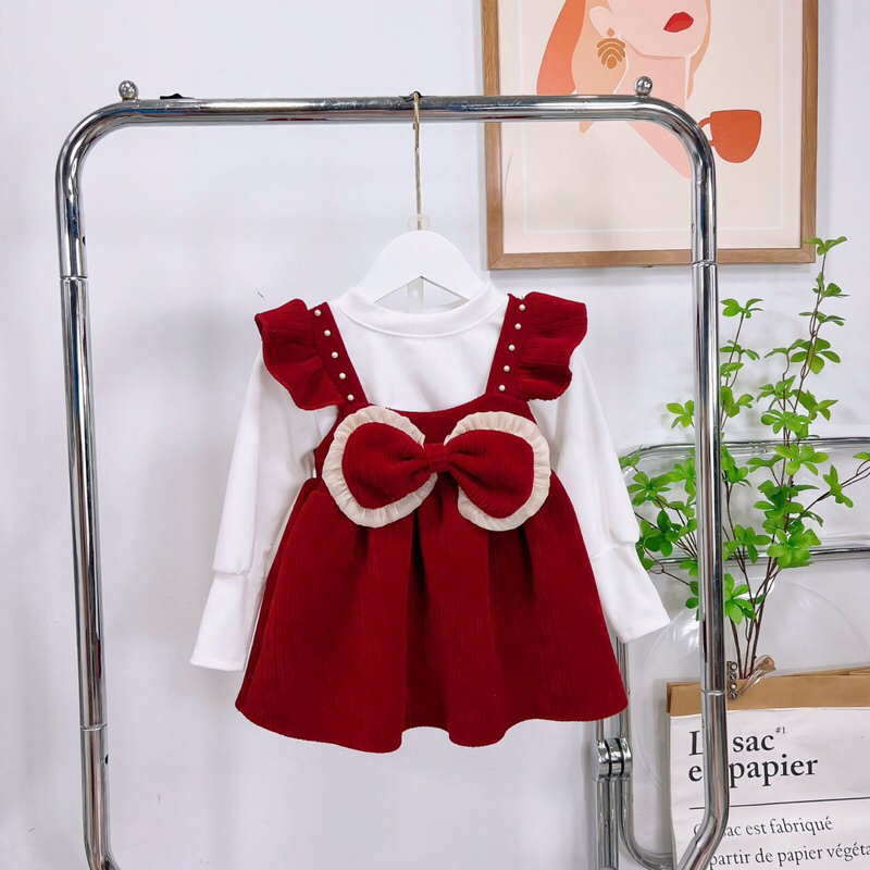 VÁY NHUNG NƠ ĐỎ CHO BÉ GÁI